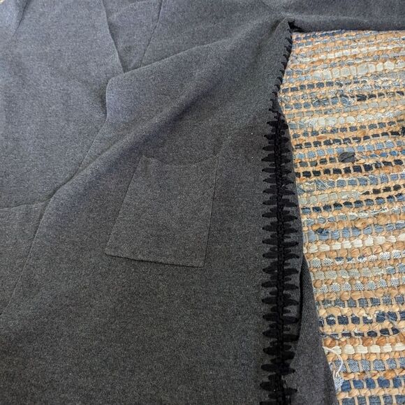 Open Front Cardigan Gray Black Embroidery Longline Sweater Coat *flaws* - Picture 6 of 10